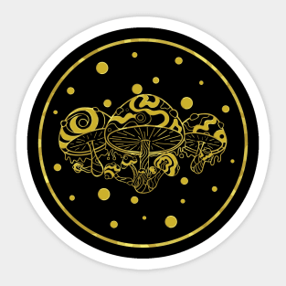 Shrooms, Gold Magic Mushrooms Design Sticker